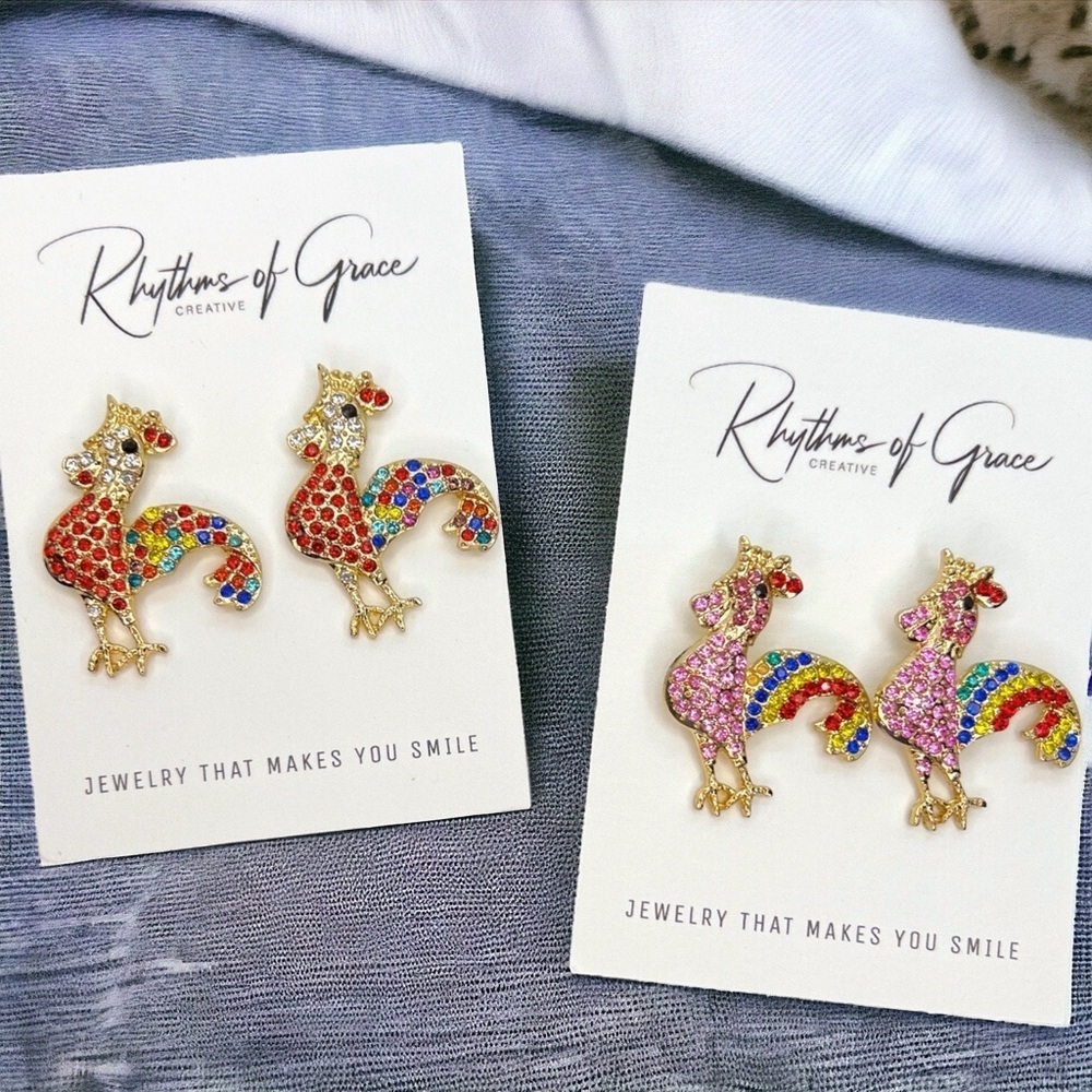 Cocka-doodle-Dazzle Your Style with Rhinestone Rooster Earrings! 🌟 NWT